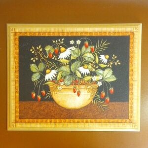 Strawberry & Floral 8 x 10 Wall Art by Robin Betterley.  Red Green White Black